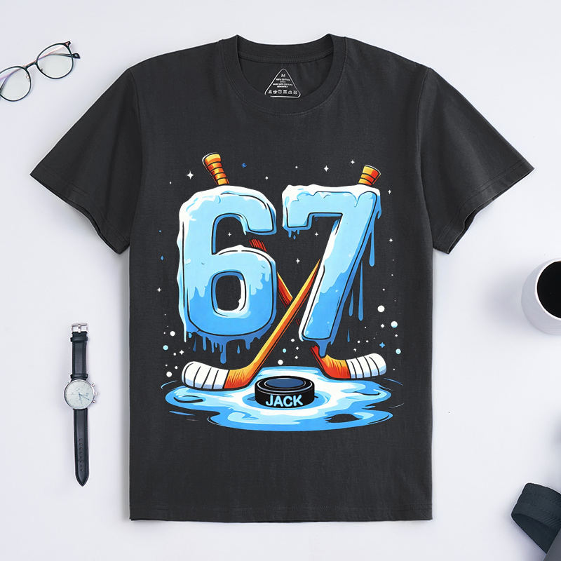 Personalized Hockey 67 T-Shirt 67 Hockey Ice Cream Drip Custom Name Gift for Hockey Lovers