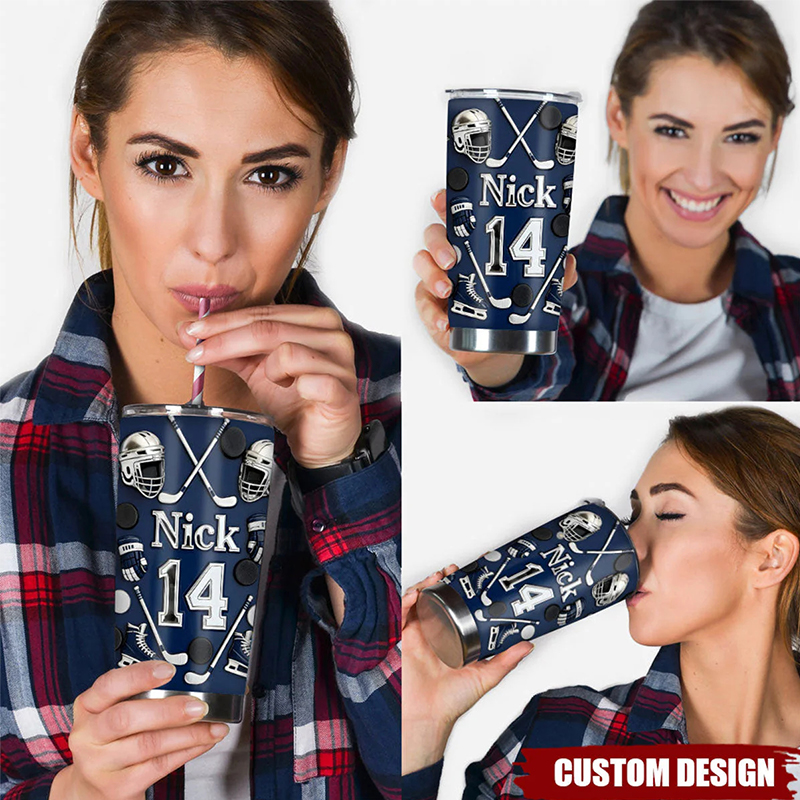 Personalized Ice Hockey Tumbler with Custom Name and Number For Hockey Lover