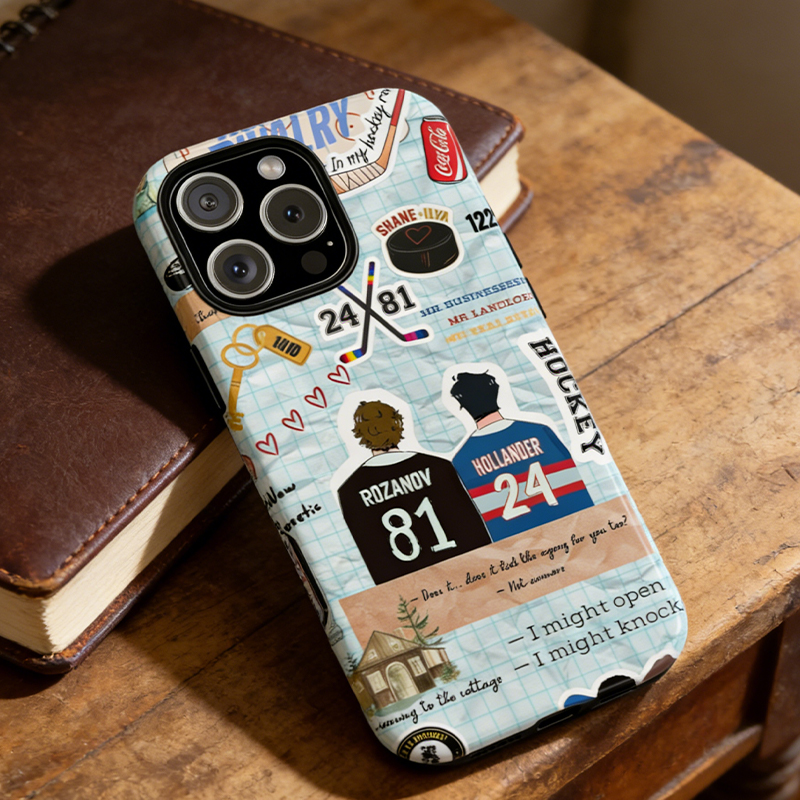 Personalized Hockey Fan Theme Sticker Collage Phone Case HR  Romance Protective Cover for Sports Enthusiasts