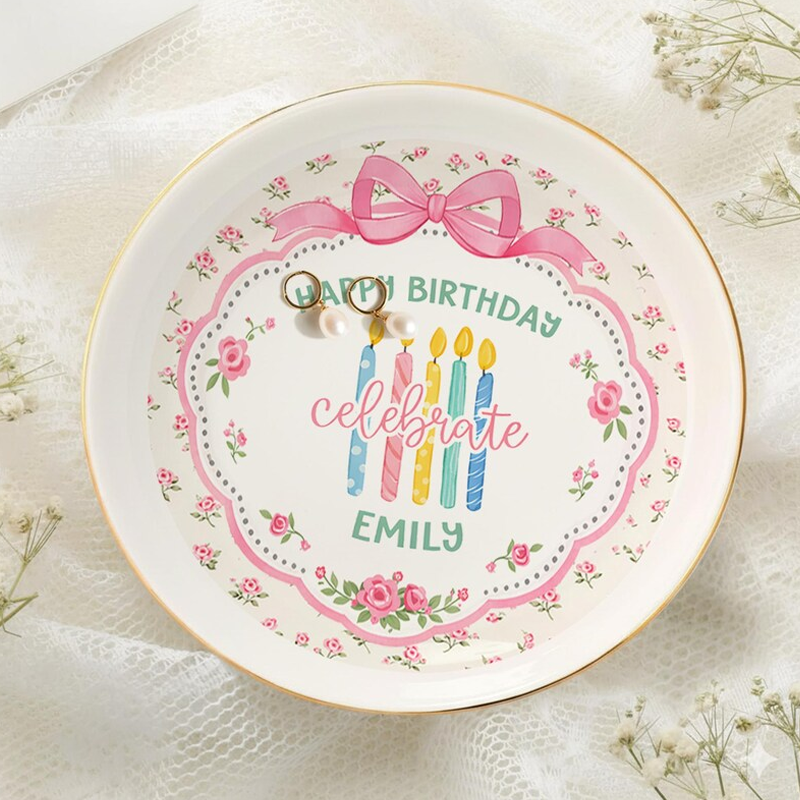 Personalized Birthday Jewelry Dish For Girls Custom Name Ceramic Trinket Tray Gift Birthday Gift