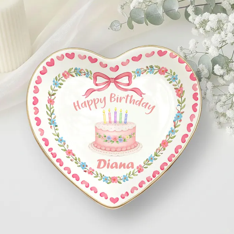 Personalized Happy Birthday Cake Ring Dish Handcrafted Hand Painted Jewelry Dish Ceramic Gift Personalized Kids Keepsake Plate