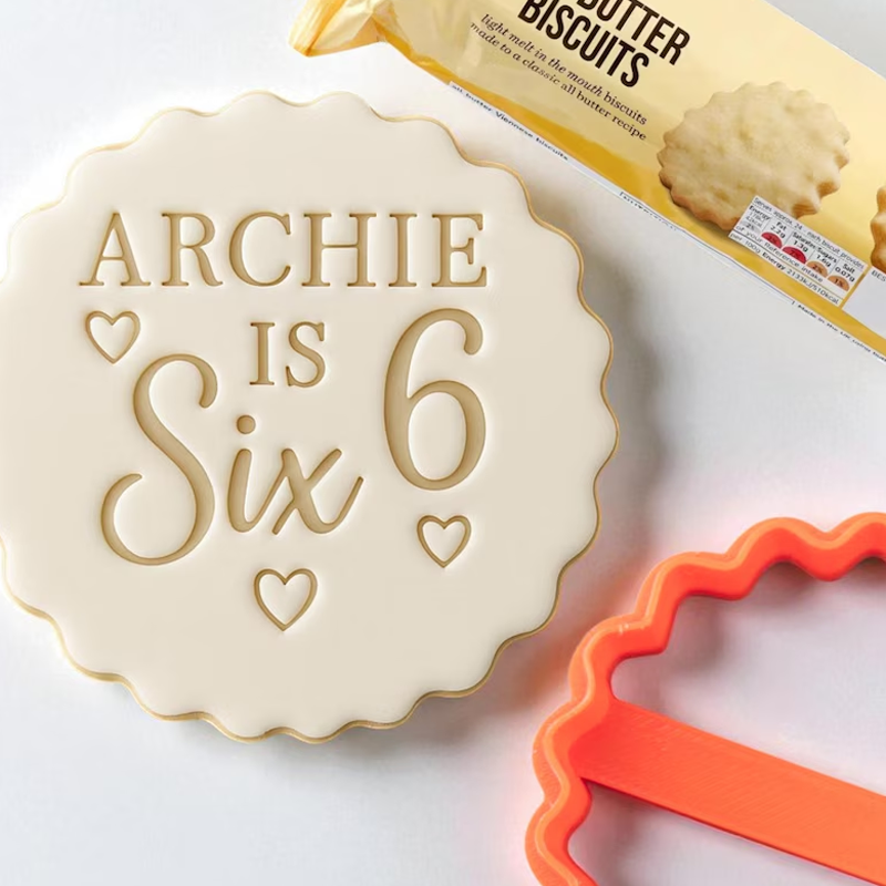 Personalised Name and Age with Heart Birthday Custom Cookie Biscuit Stamp to Make Toppers from Fondant to Fit M S Size All Butter Biscuits