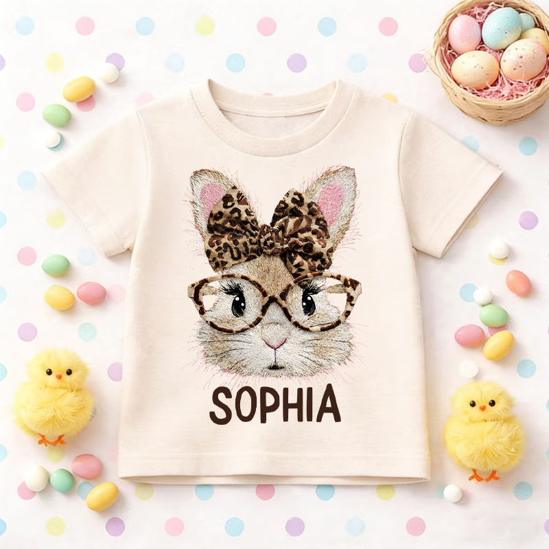 Personalized Happy Easter Bunny 100% Cotton Kid T-shirt with Name Easter Egg Hunt Easter Gift for Boys Girls