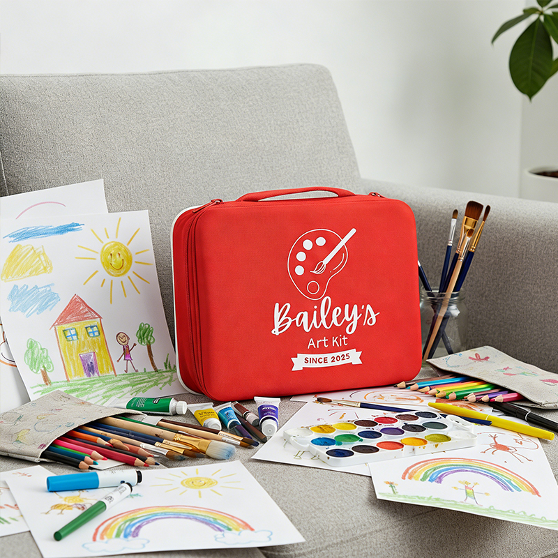 Personalized Kids Art Box Double Sided Customizable Wooden Portable Drawing Board and Storage Case
