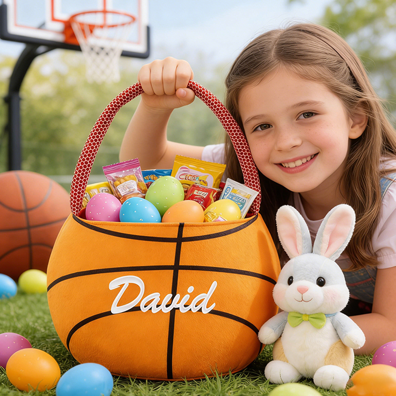 Personalized Basketball Basket with Custom Name for Easter Candy and Toys Easter Gift for Boys and Girls