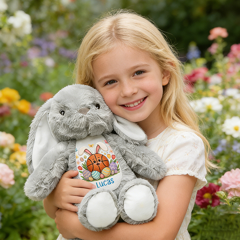 Personalized Basketball Bunny Easter Plush with Custom Name Stuffed Animal for Toddlers & Kids Easter Gift