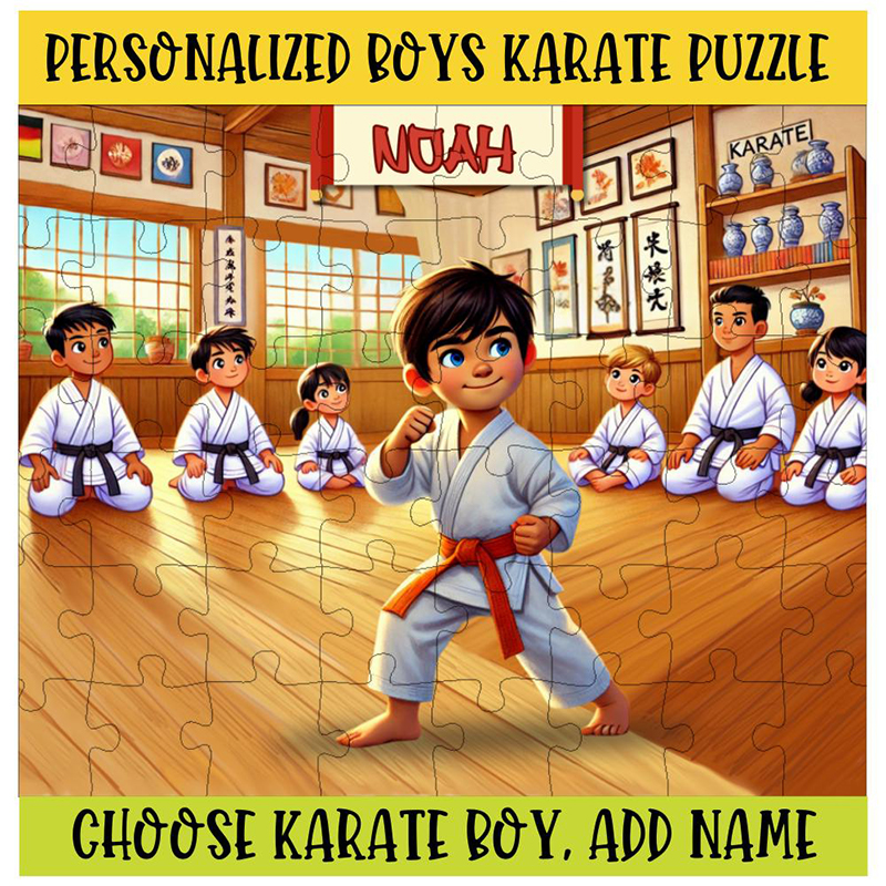 Personalized Karate Boy Puzzle Custom Name Jigsaw for Martial Arts Loving Kids Karate Party Favor Learning Toy Martial Arts Puzzle