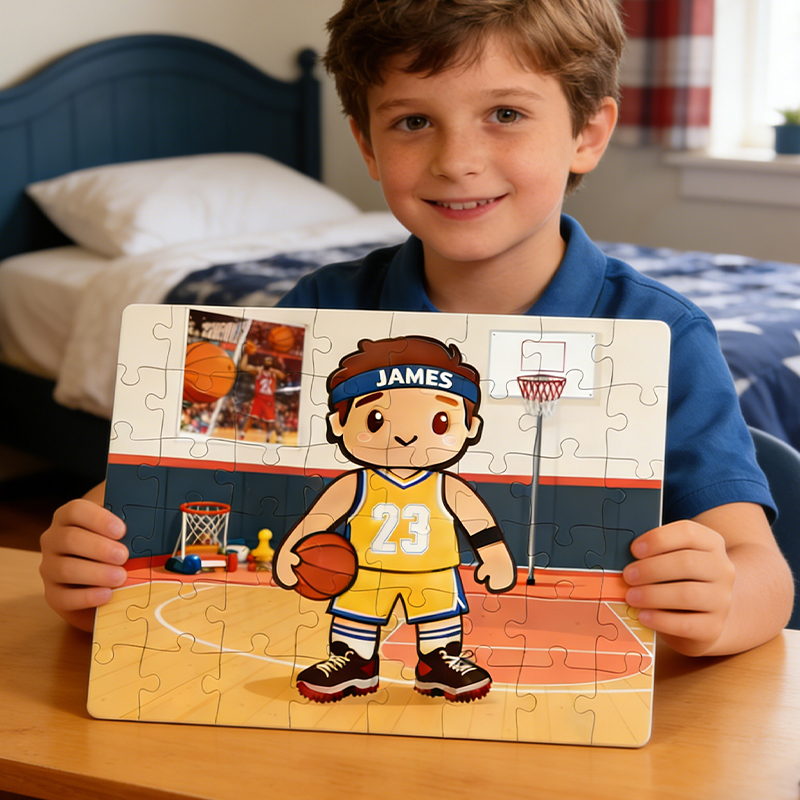 Personalized Basketball Boy Puzzle with Custom Name and Number Jigsaw for Basketball Loving Kids
