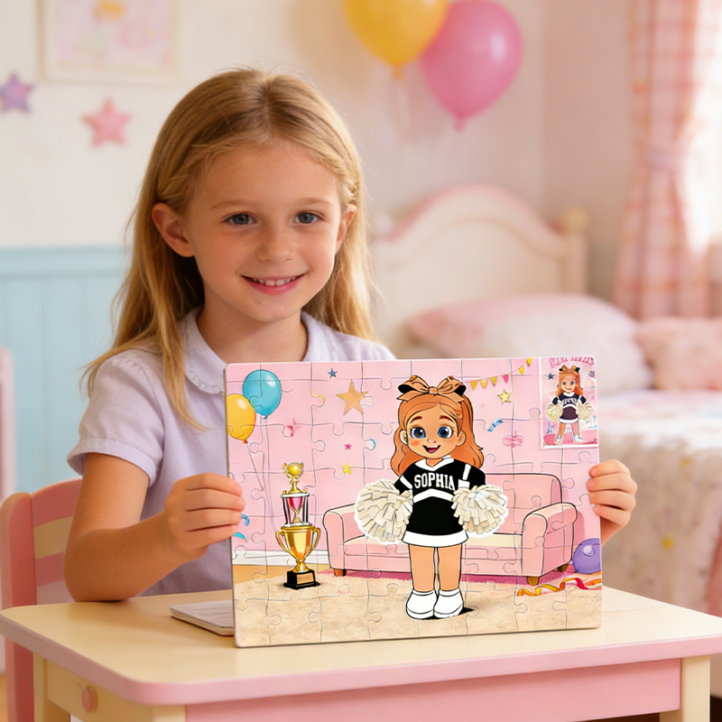 Personalized Pink Cheerleading Girl Puzzle with Custom Name Fun Activity for Cheerleading Enthusiasts