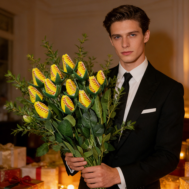 Personalized Softball Rose Bouquet with Custom Text for Weddings, Graduations, and Team Celebrations Gifts 