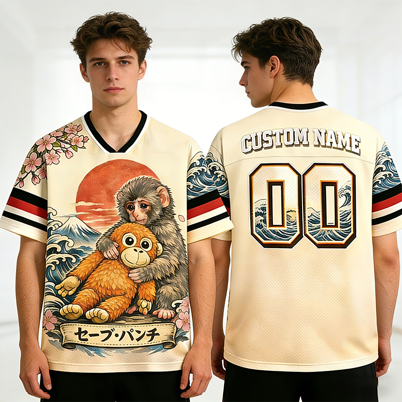 Personalized "Safe Punch" Ukiyo-E Style Jersey Custom Name & Number for Japanese Art & Animal Lovers