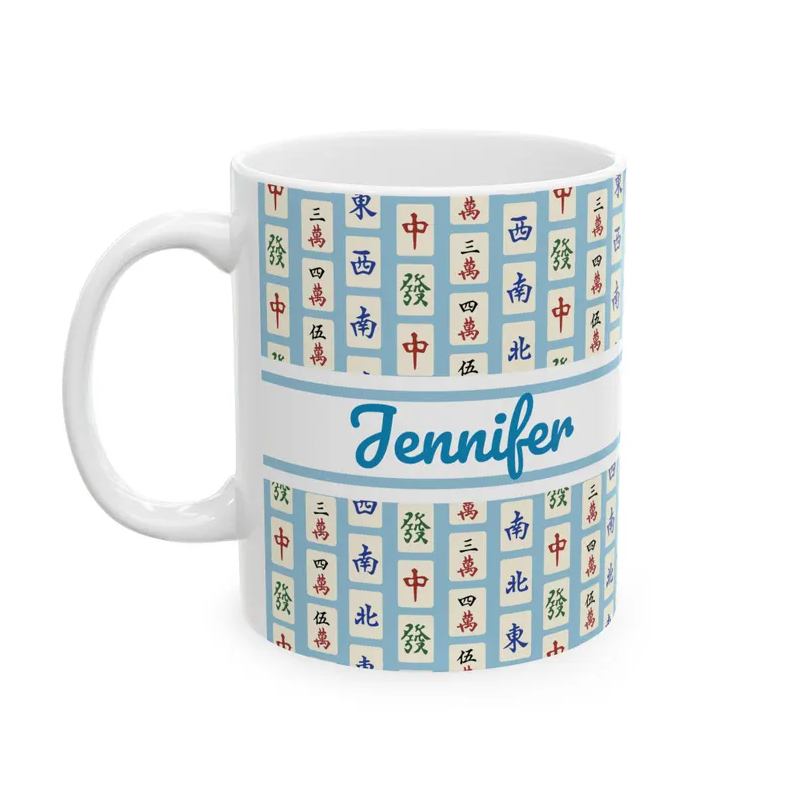 Personalized Matching Mahjong Mug Team Mahjongg Social Club Tile Pattern Coffee Cup Personalized Group Mah Jong Lover Hostess Gift Party Favor