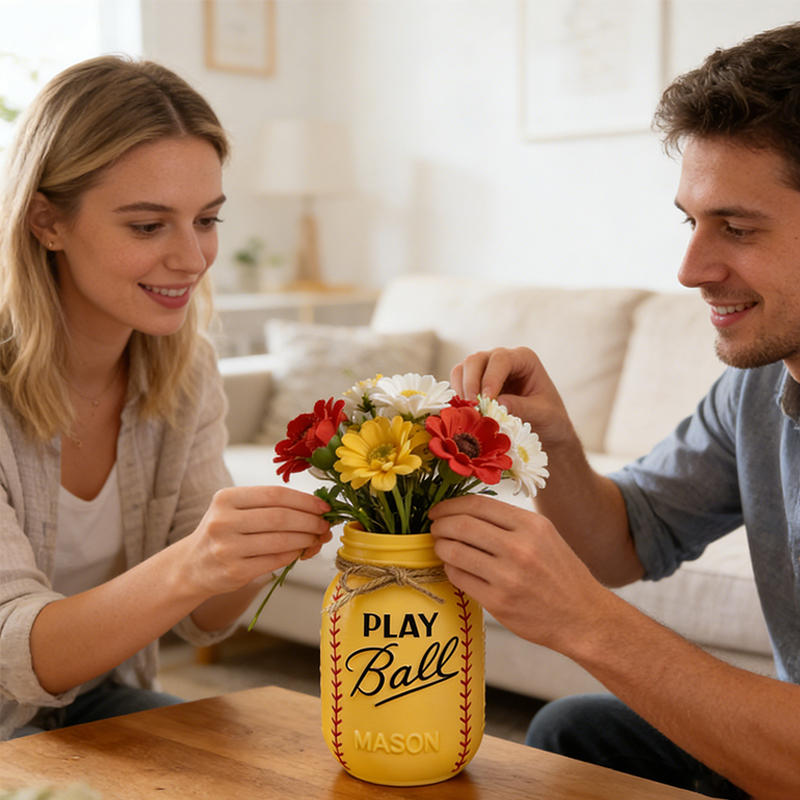 Personalized Softball 3D Printed Vase with Custom Name for Sports Fans and Families Mothers Day Gift