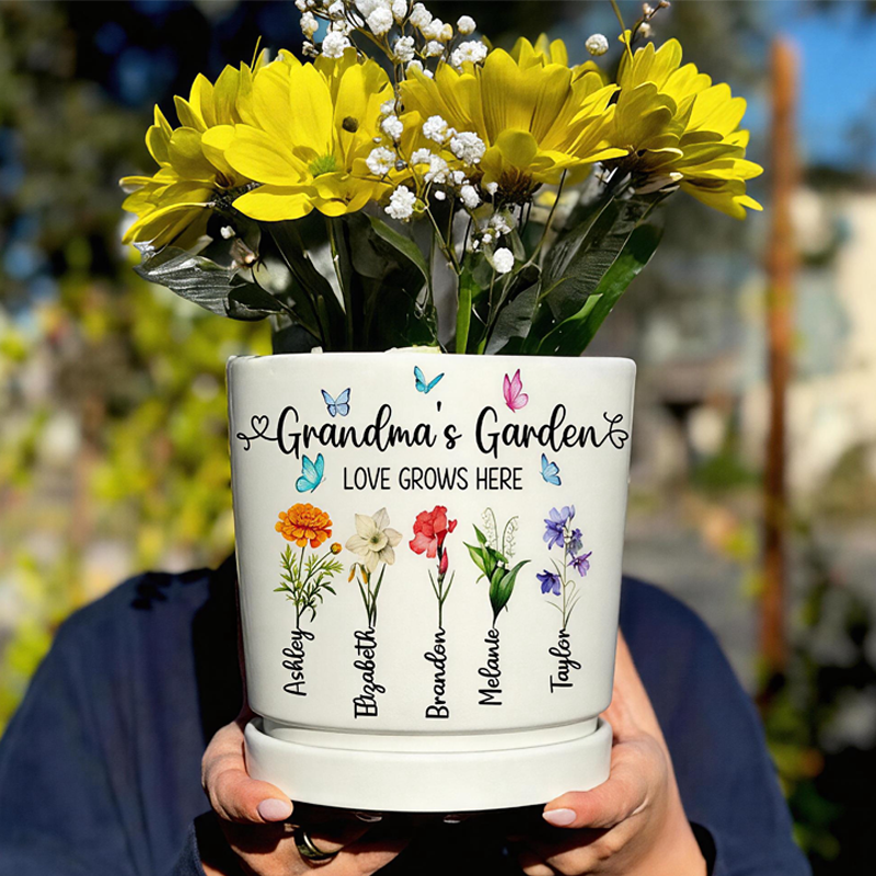 Personalized Gifts for Mom Mom Birthday Gift Ceramic Pot Birth Flower Mom Gifts from Daughter Grandmas Garden Plant Pot