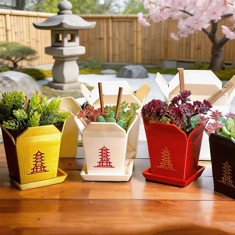 Chinese Take out Box Planter 3D Printed Succulent Cactus Herb Pot Mother's Day Gifts