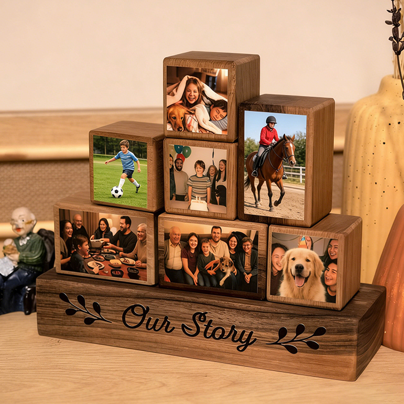 Personalized Family Wooden Photo Blocks Collage Stackable Wood Photo Block Set Create Your Family Memory Pyramid