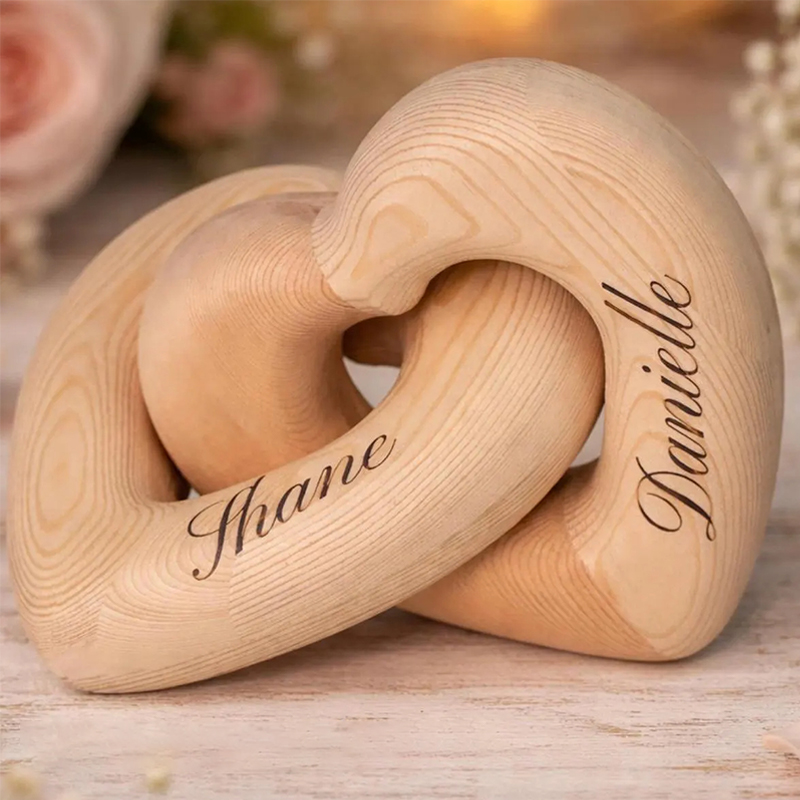 Personalized Wooden Heart Knot Sculpture with Names Unique Wedding & Anniversary Gift for Couples