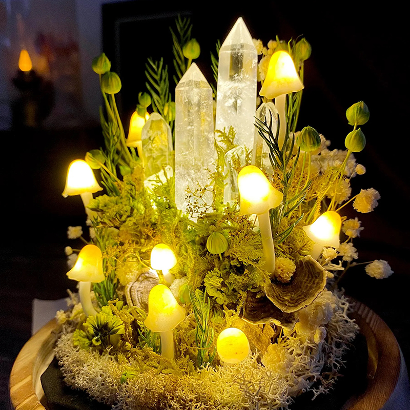 Personalized Glowing Crystal Mushroom Terrarium Lamp Healing Energy Decor for Spiritual Seekers Calming Nightlight for Meditation & Wellness Lovers