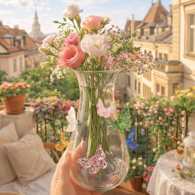 Butterfly Glass Flower Vase Cute Clear Vase Spring Decor for Home Birthday Gift Housewarming Gift Mother's Day Gifts