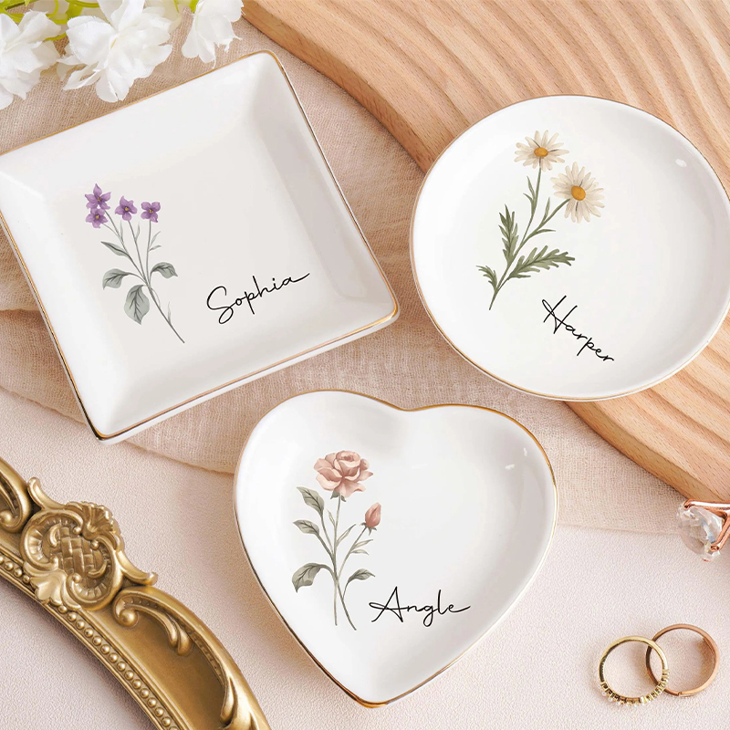 Personalized Birth Month Flower Jewelry Dish Bridesmaid Gifts Birthday Ring Dish Bridesmaid Proposal Birthday Gift for Her Mother’s Day