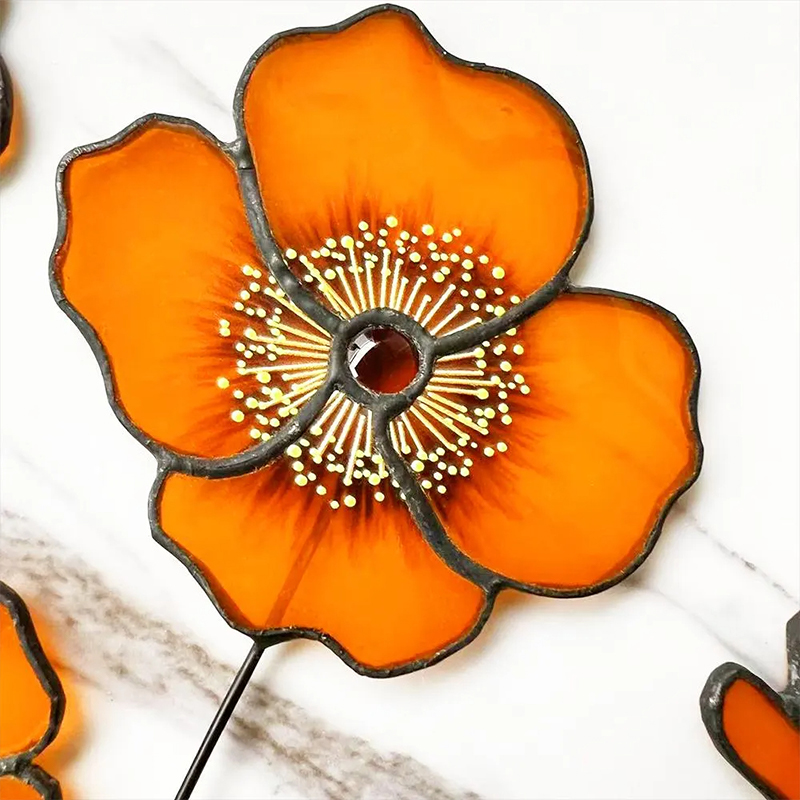Personalized Stained Glass Poppy Bouquet  Custom Floral Art for Home Decor & Gift Giving for Flower Enthusiasts