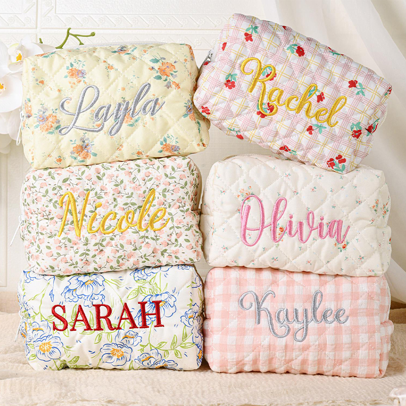 Personalized Embroidered Makeup Bag,Custom Makeup Bag,Floral Cosmetic Bag,Travel Makeup Pouch, Women Toiletry Bag,Bridesmaid Gift