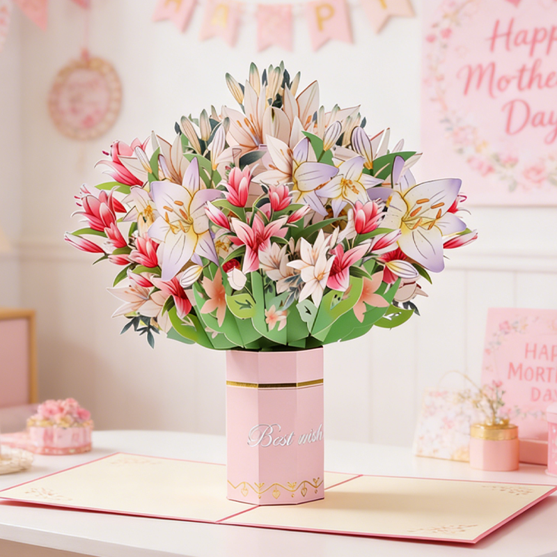 3D Pop Up Lily Bouquet Mother’s Day Card for Mom Floral Birthday Gift Birthday Gift for Her