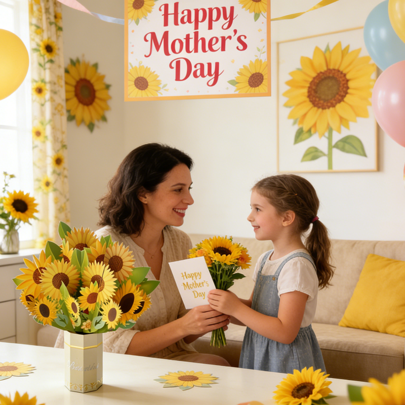 3D Pop Up Sunflower Bouquet Mother’s Day Card for Mom Floral Birthday Gift Birthday Gift for Her