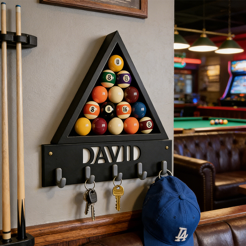 Personalized Billiards 3D Printed Key Holder with Custom Name for Billiards Enthusiasts