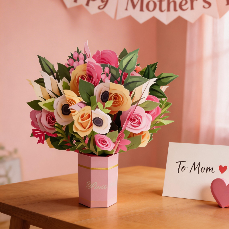 3D Pop Up Rose Bouquet Mother’s Day Card for Mom Floral Birthday Gift Birthday Gift for Her