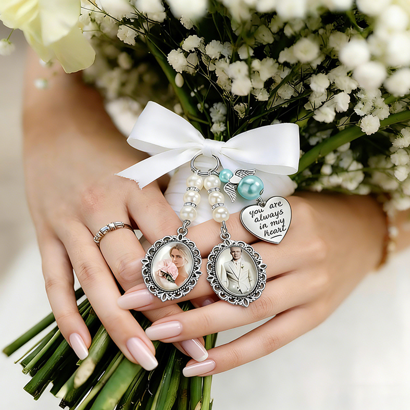 Personalized Wedding Bouquet Photo Pendant Custom Memorial Pendant for Brides Unique Bridal Keepsake to Honor Deceased Loved Ones