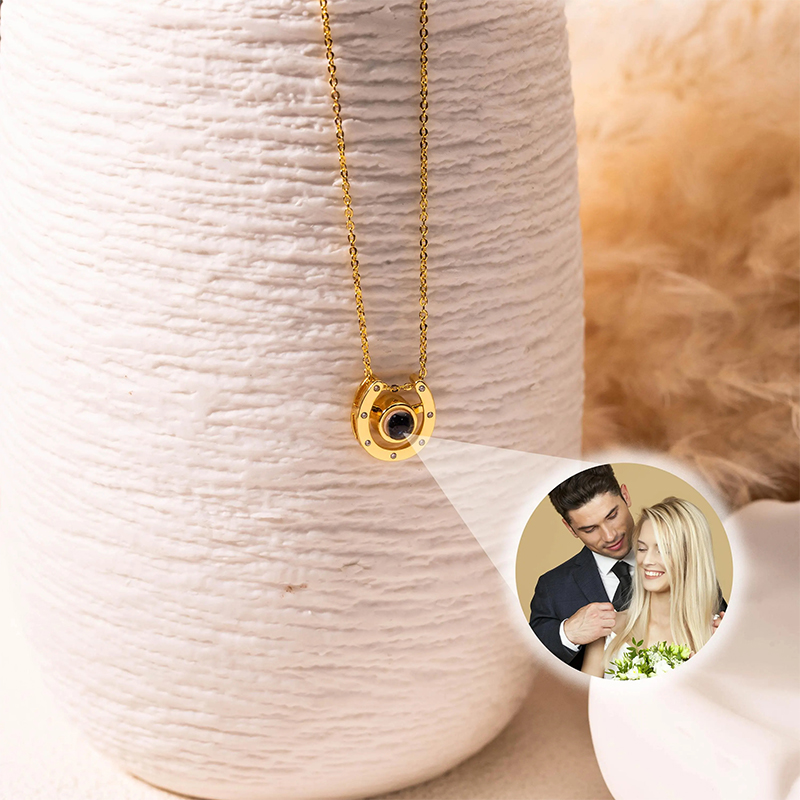 Personalized Horseshoe Projection Photo Pendant Custom Photo Projection Necklace Horse Lover Gift Horse Necklace Romantic Keepsake 