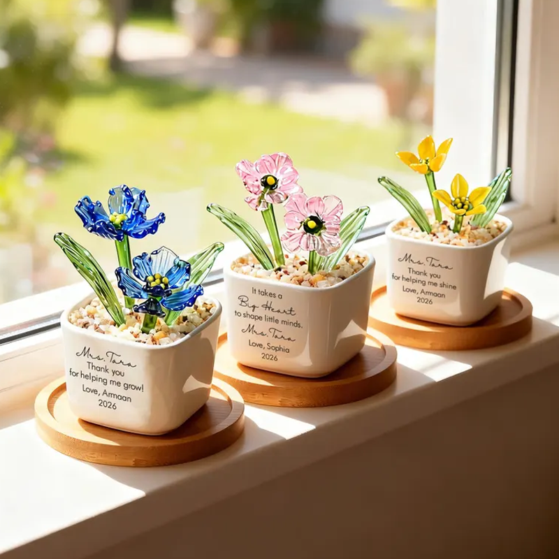 Personalized Teacher Appreciation Gift Glass Flower Pot Thank You Gift End of Year Gift Desk Decor Gift from Student 2026