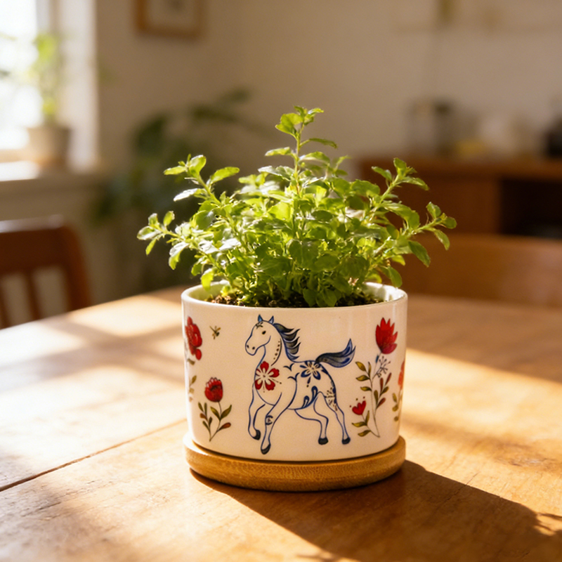 Personalized Hand Painted Style Planter Floral Horse Design Gift for Horse Lover Housewarming Gift Home Decor Birthday Gift 