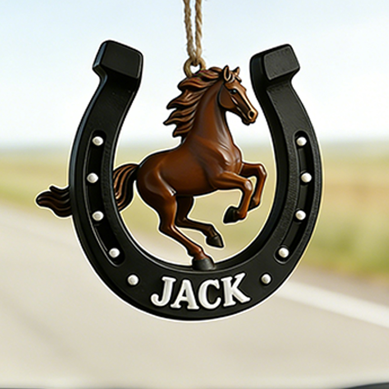 Personalized 3D Printed Horseshoe Good Luck Charm Ornament with Custom Name for Car or Home