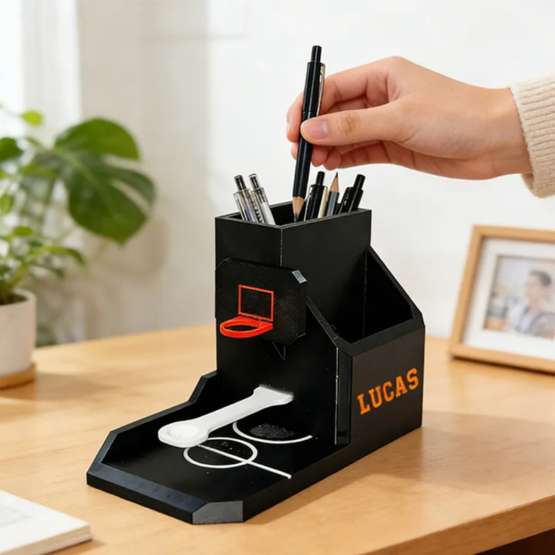 Personalized 3D Printed Basketball Desk Organizer with Custom Name for Sports Fans