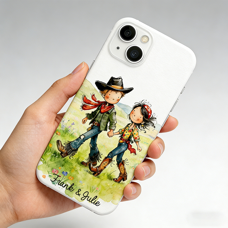 Personalized Western Couple Cowgirl and Cow Boy Phone Case Couple Gift Custom Western Couple Gift with Names Valentine's Day Gift