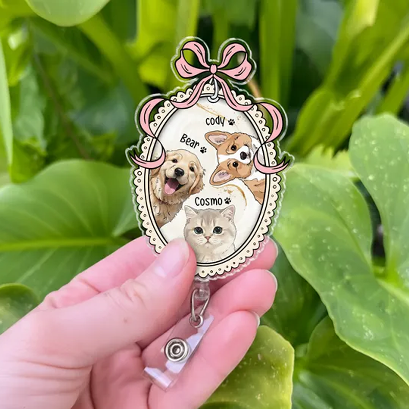 Personalized Dog Watercolor Photo Badge Reel Custom Pet Portrait Photo Badge Reel Nurse Badge Reel Retractable Badge Holder 