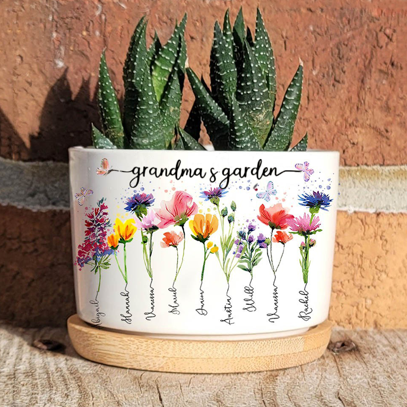 Personalised Grandma's Garden Birth Flower Pot with Grandkids Name for Grandma Mom Gift Ideas