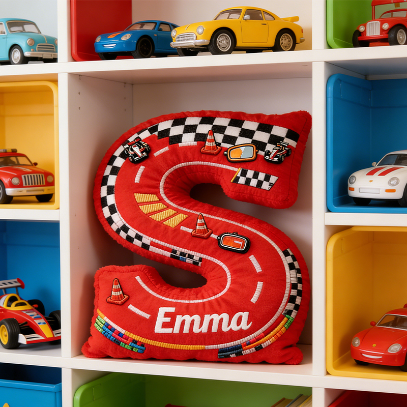 Personalized Red Racing Letter Pillow Custom Name Race Track Cushion for Boys and Girls