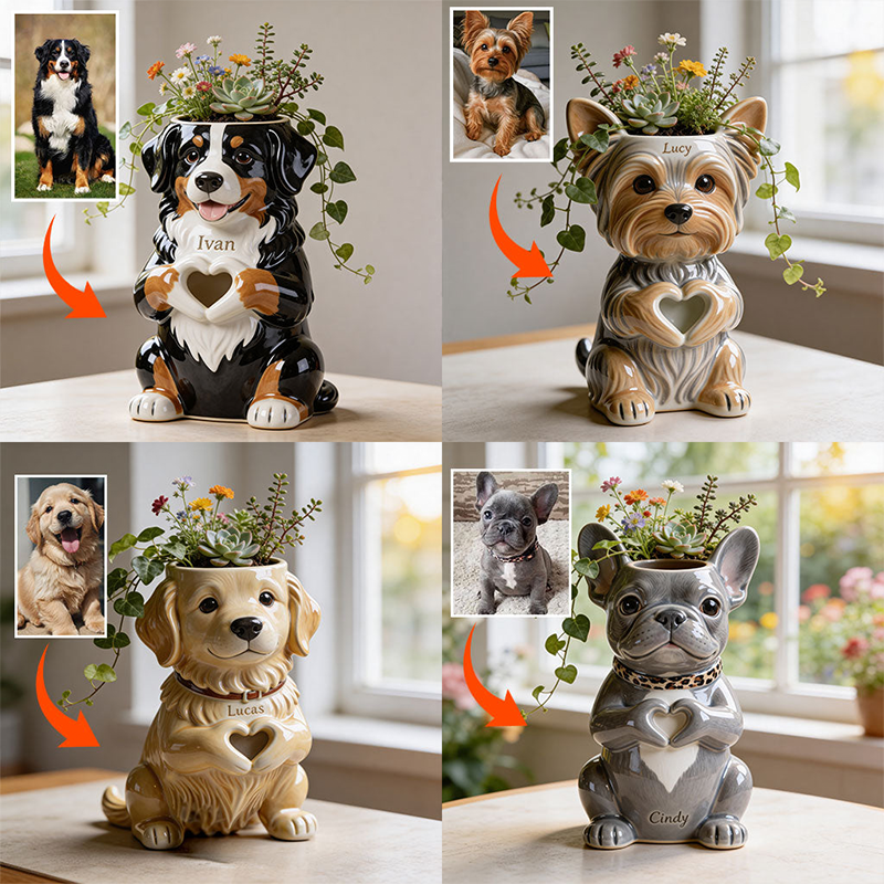 Personalized 3D Print Pet Photo Acrylic Pot Custom Pet Name Unique Gift for Dog Mom Pet Lover Gifts