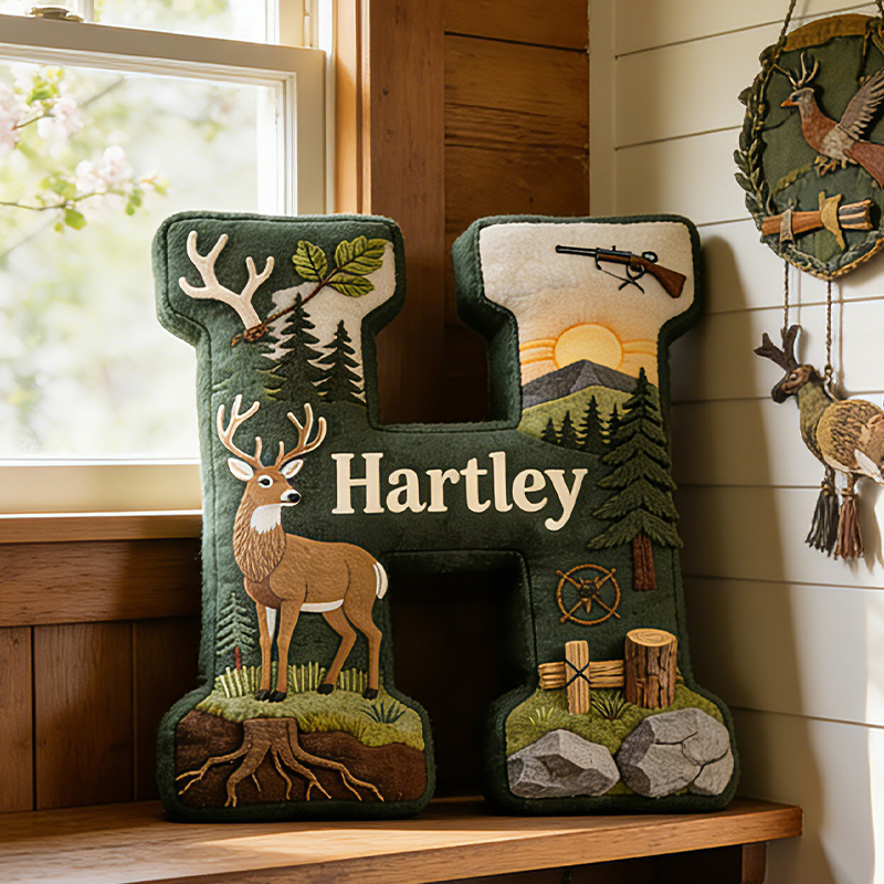 Personalized Initials Hunting Themed Pillow with Custom Name for Nature and Hunting Lovers