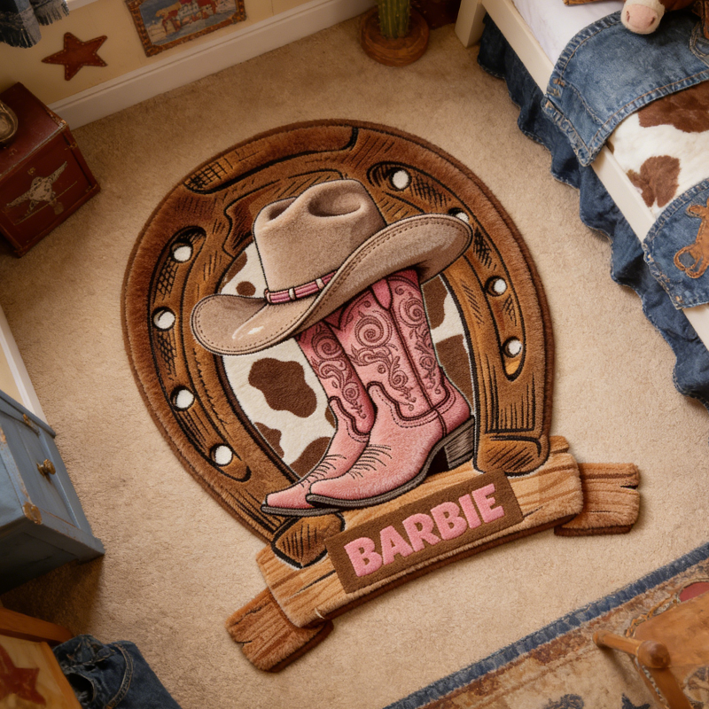 Personalized Pink Cowboy Boots Doormat Gift for Equestrian Riding Lovers Hourse Lover Gifts Birthday Gift for Kids