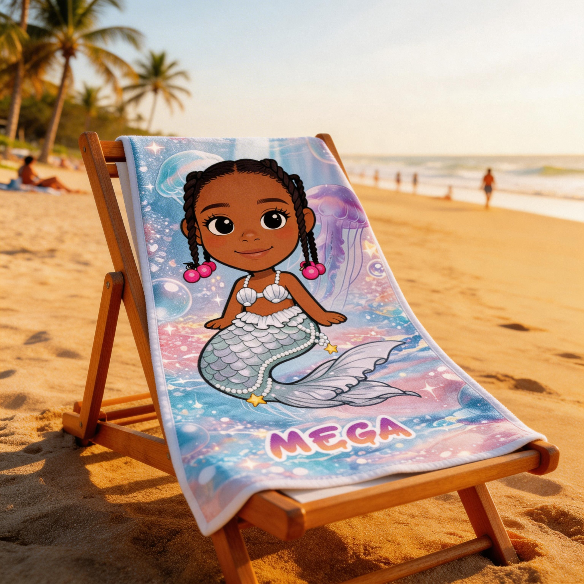 Personalized Cute Mermaid Cartoon Towel Custom Photo Kids Gift for Summer Swimming Pool Fun Beach Towel