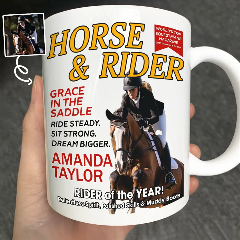 Personalized Photo Horse And Rider Magazine Mug Gift for Equestrian Riding Lovers Hourse Lover Gifts