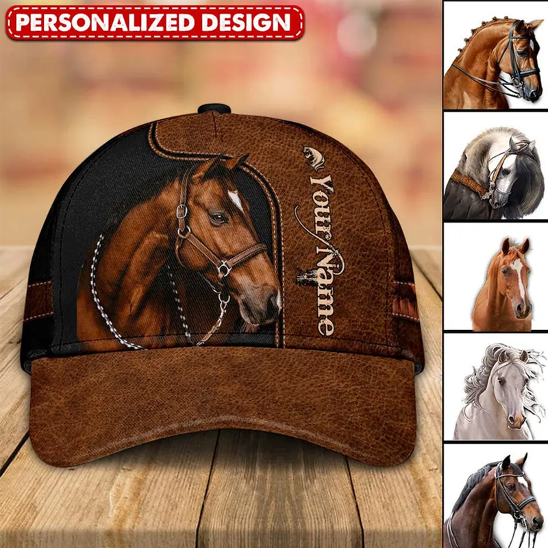 Personalized 3D Print Love Horse Breeds Custom Name Leather Pattern Classic Baseball Cap 