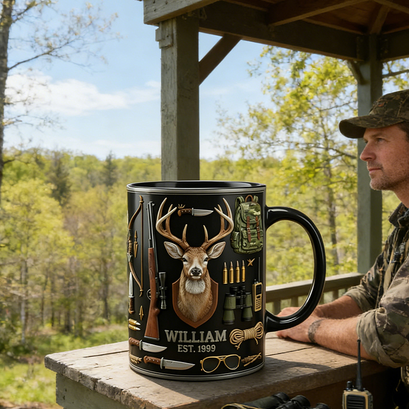 Personalized Deer Hunting Gear Mug Custom Name and Year Gift for Hunters and Outdoor Enthusiasts