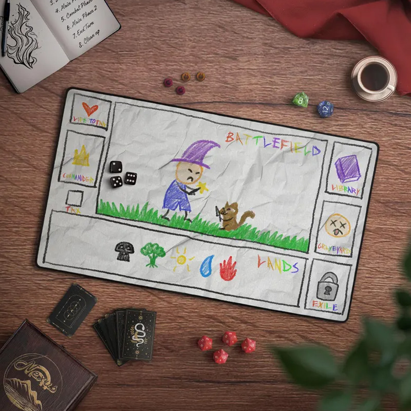 Funny "Paper" TCG Playmat With Optional EDH Card Zones 14" x 24" Neoprene Game Mat Paper & Crayon Texture TCG Gag Gift Extended Play Mat