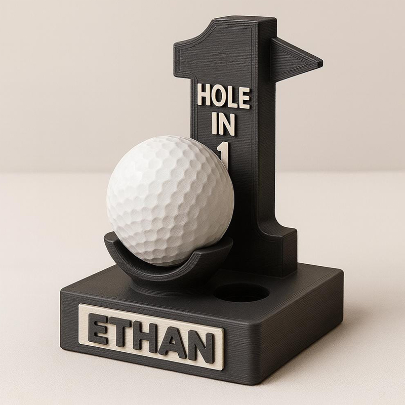 Personalized 3D Printed Hole-in-One Golf Ball Display Stand with Custom Name for Golf Enthusiasts