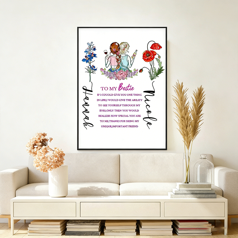 Personalized Bestie Birthday Gift Soul Sister Gift For Her Personalised Wall Art BFF Illustration Friends Picture Bestie Quote Portrait